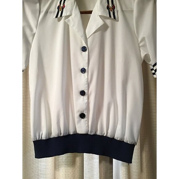 Vintage Nautical Sailor Blouse Embroidered Crest Boat Shirt Women's M - Picture 3 of 4